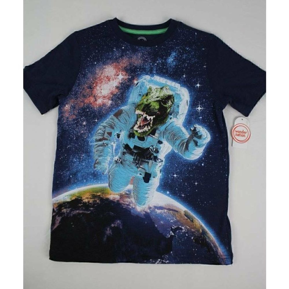 Dinosaur T Shirt Size 18 XXL Boys T Rex Top Graphic Tee Space Astronaut Blue